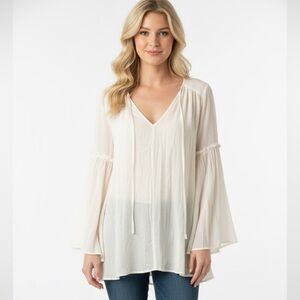 Cotton Candy LA cream hi low bell sleeve boho top